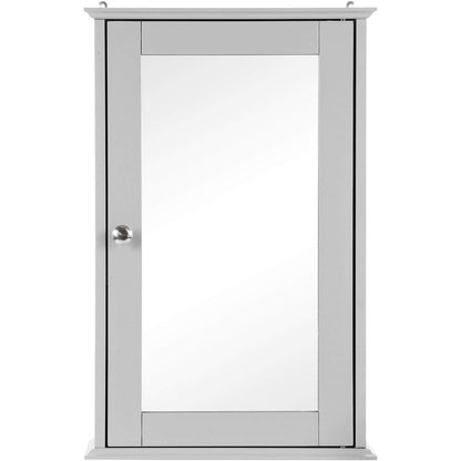 Single Door Mirrored Bathroom Cabinet Storage Cupboard Organiser Wall Mounted Mirror Cabinet with Adjustable Shelf 34cm x 15cm x 53cm