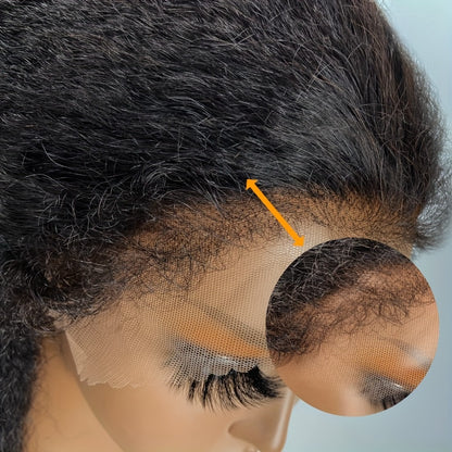13x4 Lace Front Wig Human Hair – Yaki Straight 4C Kinky Edges, Transparent Lace, Pre-Cut Natural Hairline with Curly Baby Hair, Wigs for Black Women (50.8cm–60.96cm)