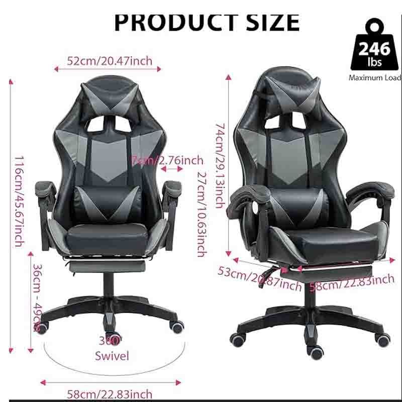 Gaming Chair Footrest Office Massage Computer Recliner Swivel Cushion High Back Support Lumbar Support