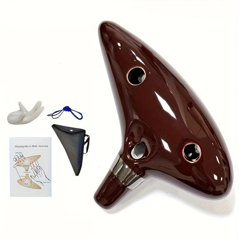12-Hole Alto C Ceramic Ocarina - Beginner's Music Instrument, Easy-to-Learn Design with Clear Sound - Finish & Comfortable Grip - Perfect First Instrument for Learning Music, Holiday Gift