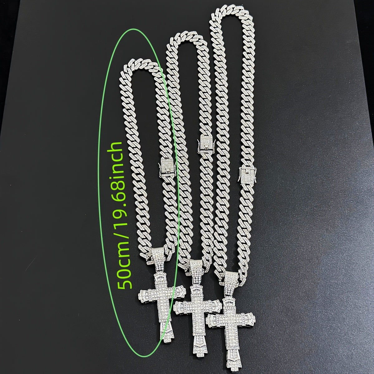 Hip-Hop Plus Size Large Pendant Full Rhinestones Double Layer Thickened Cross Hollow Buckle 14mm Wide Cuban Chain Necklace New Product Creative