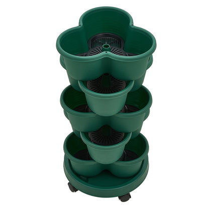 The three-dimensional three-petal flowerpot, strawberry pot, can be multi-layered for vegetable and fruit planting. It is made of pp plastic with five layers, black/ white/ green, and measures 31.5*31.5**13.5cm