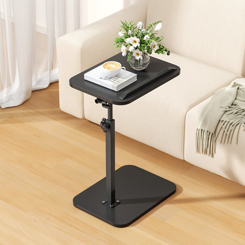 360° Swivel TV Side Table with Adjustable Height - Sturdy C-Shaped Sofa Bed Desk, Solid Wood Top And Durable Base, Tool-Free Assembly, Space-Saving Rotating Table Ideal for Small Spaces, Nightstands, Home Office Or Dormitory for Sofas, Chairs