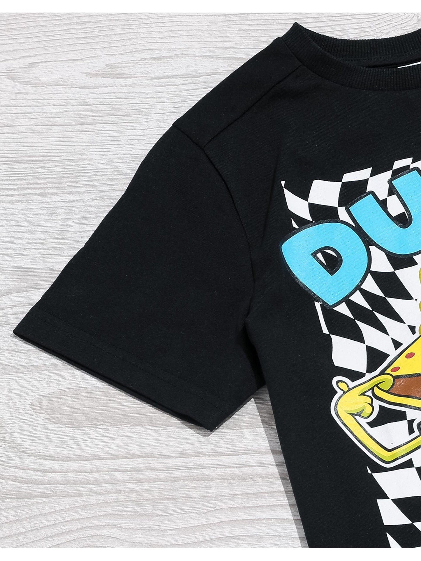 SpongeBob SquarePants Boys Black Short-Sleeved Graphic Tee | Dude! SpongeBob Placement Print T-Shirt | Kids Cartoon Apparel | Nickelodeon SpongeBob Dude Top for Children & Teens