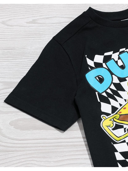 SpongeBob SquarePants Boys Black Short-Sleeved Graphic Tee | Dude! SpongeBob Placement Print T-Shirt | Kids Cartoon Apparel | Nickelodeon SpongeBob Dude Top for Children & Teens