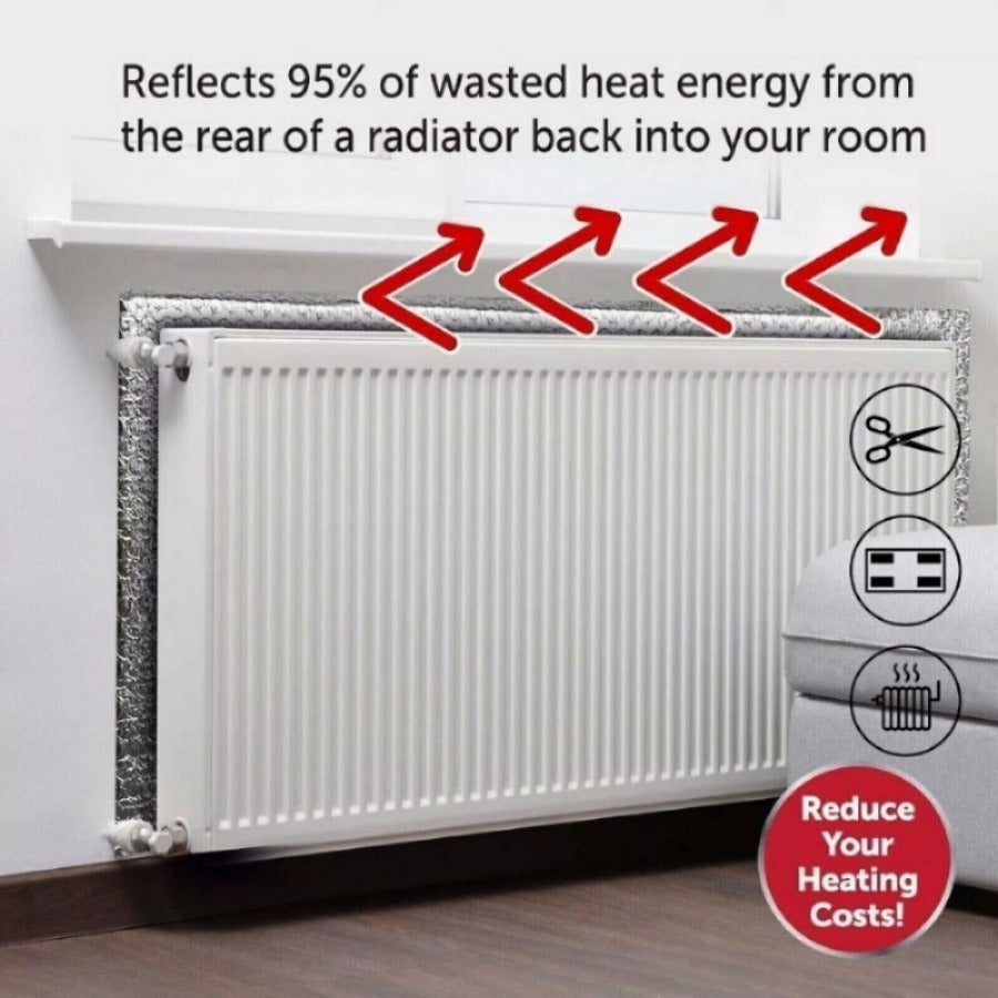 (Includes 6 double-sided tapes)5Mx 60CM Foil Roll Bubble Radiator Insulation Heat Energy Saver Reflective Rooms