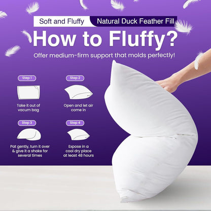 Duck Feather & Down Pillows Fluffy Filled Hotel Quality 100% Soft Luxury Microfiber Pack of 1or 2 & 4 From Local Warehouse