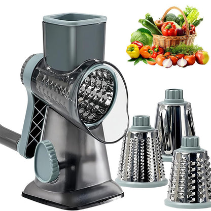 3 in 1 Rotary Food Slicer Chopper Cheese Grater Fruit Vegetable Salad Fruit Peeler Kitchen Shredder Cutter Dicer Chopper Kitchen Planer Nut Grinder Tool for Cucumber Potato, Carrot, Garlic, Nuts, Walnut
