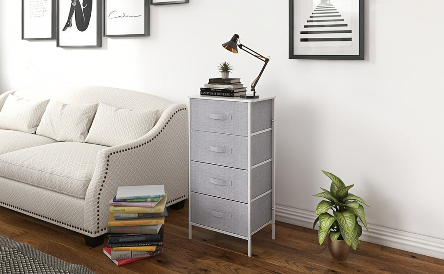 4-Drawer Tall Dresser Storage Cabinet with MDF Wood Top & Metal Frame – Freestanding Vertical Tower Chest of Drawers for Bedroom Living Room 68cm Height 6 Colours