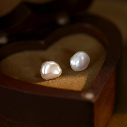 1 Pair of Women's Fashion Stud Earrings, S925 Sterling Silvery Natural Baroque Freshwater Freshwater Pearls Elegant Studs for Daily Wear/Vacation/Valentine's Day/Birthday/Mother's Day Gift, Perfect for Ladies, Comes in a Gift Box