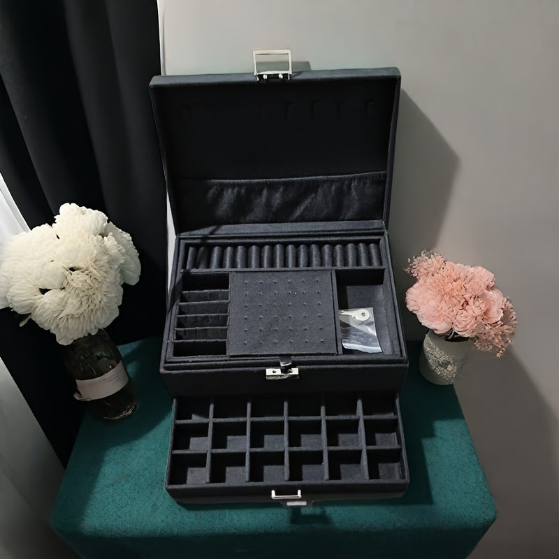 1 Deep Green Luxury Jewelry Storage Box for s, High-End Three-Tier Drawer Jewelry Organizer with Large Capacity, Ideal Gift Choice for Necklaces, Earrings, Rings, and Bracelets
