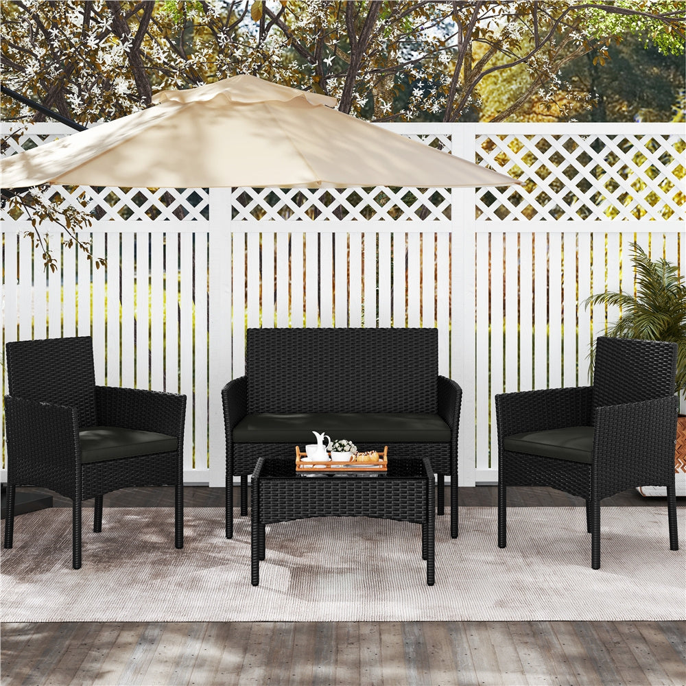 Costoffs Set of 4 Reception Set Outdoor, Garden Table & Sofa Set, Conversation Furniture Set with 2-Seat Sofa, 2 Single Sofa and 1 Coffee Table