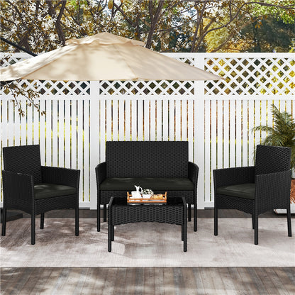 Costoffs Set of 4 Reception Set Outdoor, Garden Table & Sofa Set, Conversation Furniture Set with 2-Seat Sofa, 2 Single Sofa and 1 Coffee Table