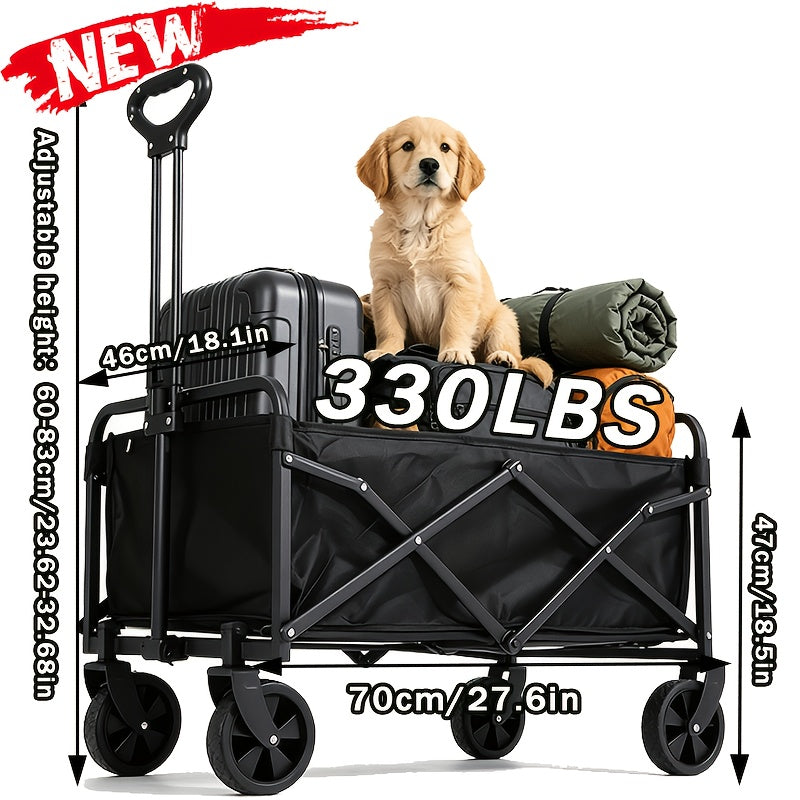 1pc Large Capacity Campervan for 149.69KG with Drinks Pocket, Heavy Duty Utility Wagon, All Terrain Trolley for Groceries Outdoor Beach Gardening Shopping Pet Outings Fishing