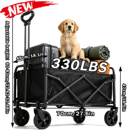 1pc Large Capacity Campervan for 149.69KG with Drinks Pocket, Heavy Duty Utility Wagon, All Terrain Trolley for Groceries Outdoor Beach Gardening Shopping Pet Outings Fishing