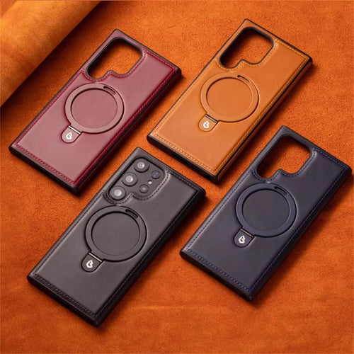 Phone Case - Vintage Synthetic Faux Leather Magnetic Case for Samsung Galaxy S25 S24 Ultra S23 S22 Plus Wireless Charging Shock-Resistant Phone Protector