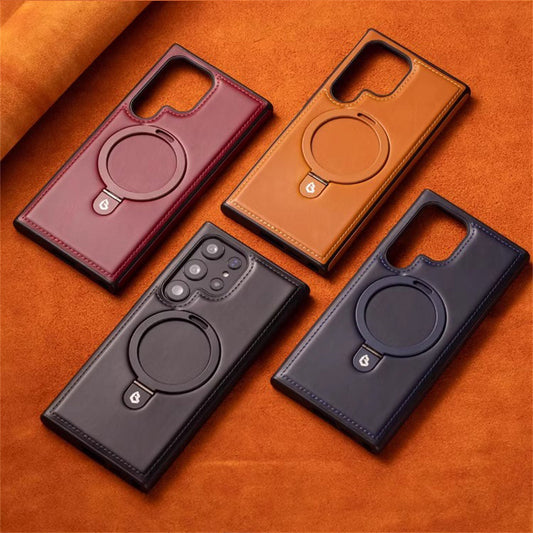 Phone Case - Vintage Synthetic Faux Leather Magnetic Case for Samsung Galaxy S25 S24 Ultra S23 S22 Plus Wireless Charging Shock-Resistant Phone Protector