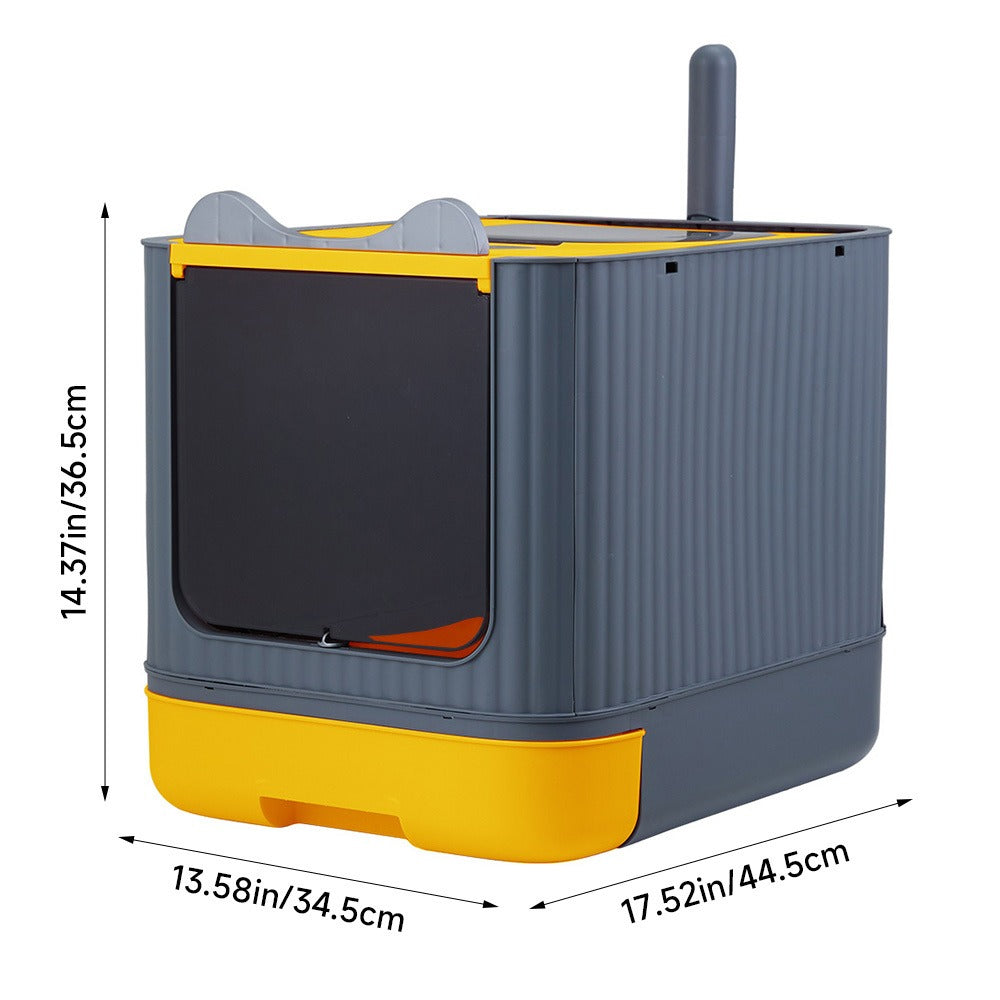 Enclosed Cat Litter Box with UV Sterilisation & Deodoriser | Large Hooded Cat Toilet with Drawer Tray & Scoop | Anti-Splash Odour Control Litter Tray | 44.5x36.5x34.5cm | Grey