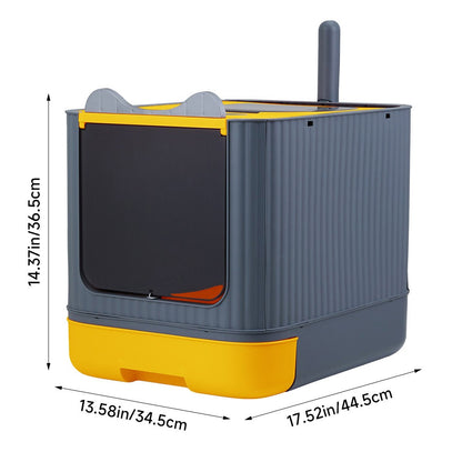 Enclosed Cat Litter Box with UV Sterilisation & Deodoriser | Large Hooded Cat Toilet with Drawer Tray & Scoop | Anti-Splash Odour Control Litter Tray | 44.5x36.5x34.5cm | Grey