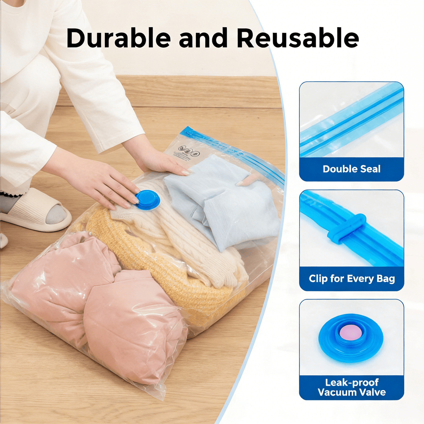 11pcs Vacuum Compression Storage Bags Set with Portable Hand Pump - Large + Medium + Small + Hand Pump - Suitable for Bedding, Clothes, Travel Essentials, Luggage Vacuum Seal Bags, Thickened Material, No Electricity Required