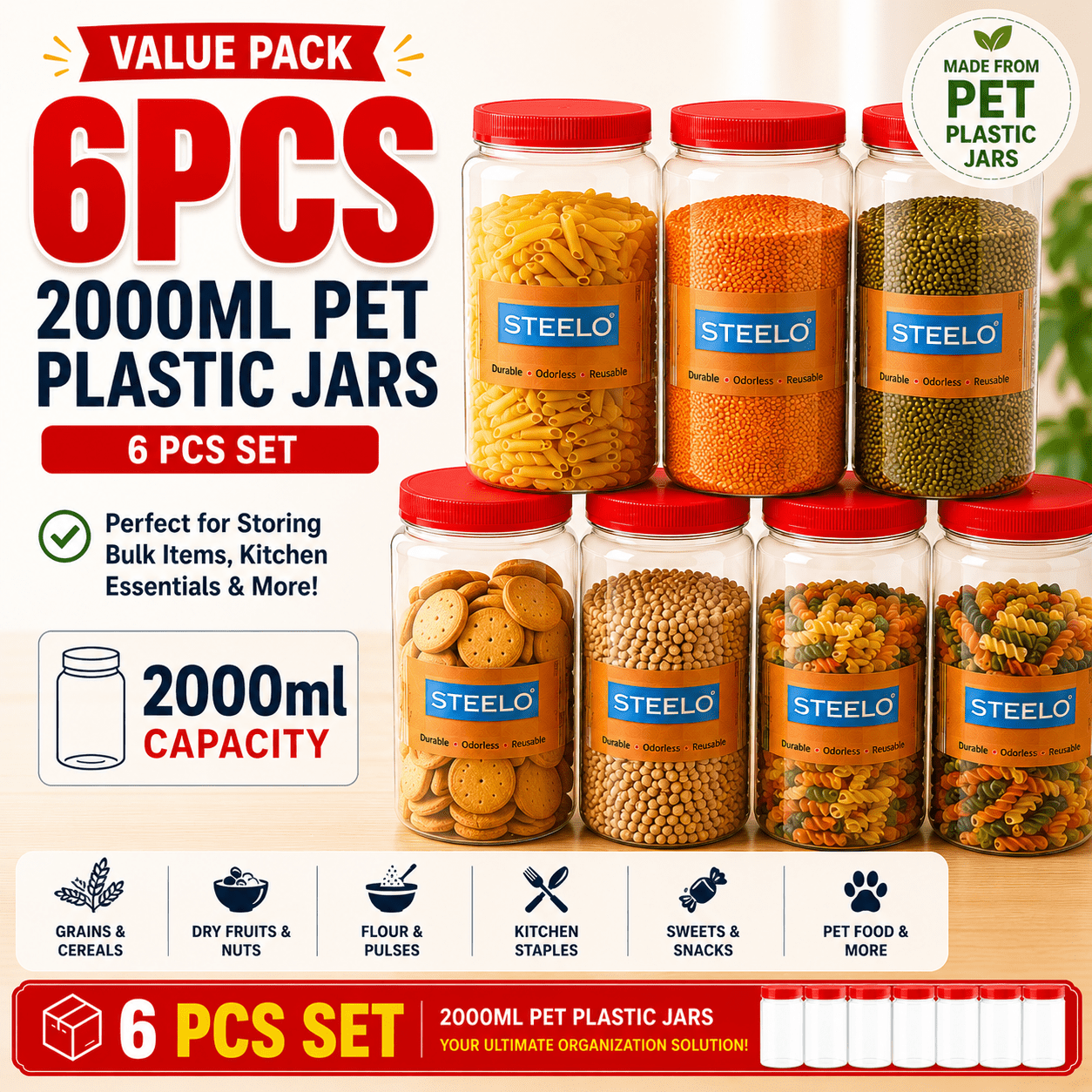 50ml/100ml/200ml/1000ml/1500ml/2000ml/2400ml/3000ml/4000ml/5000ml Plastic Jar with Lid - BPA-free Transparent Round Multi-purpose Container - Dishwasher Safe - Flip-top - Suitable for Lotions, Creams, Body Lotions, Clay, Cosmetics, Beads, Samples and Trav