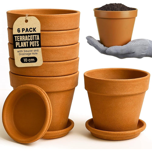 Clay Pots for Plants with Saucer - Terracotta Plant Pots with Drainage Hole, Pots for Plants for Indoor/Outdoor Use