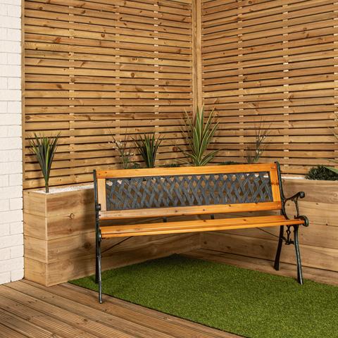 2 Seater Outdoor Wooden Cast Iron with Lattice Design Garden Patio Bench
