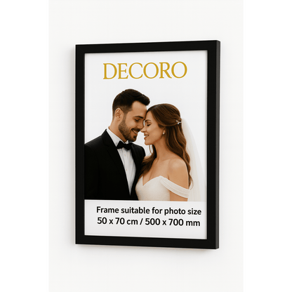 DECORO 50×70 cm Black Wooden Poster Frame – Large 500×700 mm Picture Frame – Ideal for Jigsaw Puzzles, Christmas Gifts, Holiday Prints & Wall Art