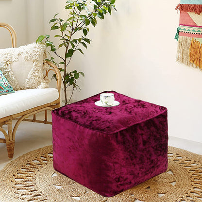 Fully Filled Velvet Bean Bag Footstool – Cube Pouffe Seat, 40×40×30cm, Soft Crush Velvet, Square Shape, Ideal as Foot Rest or Extra Seating