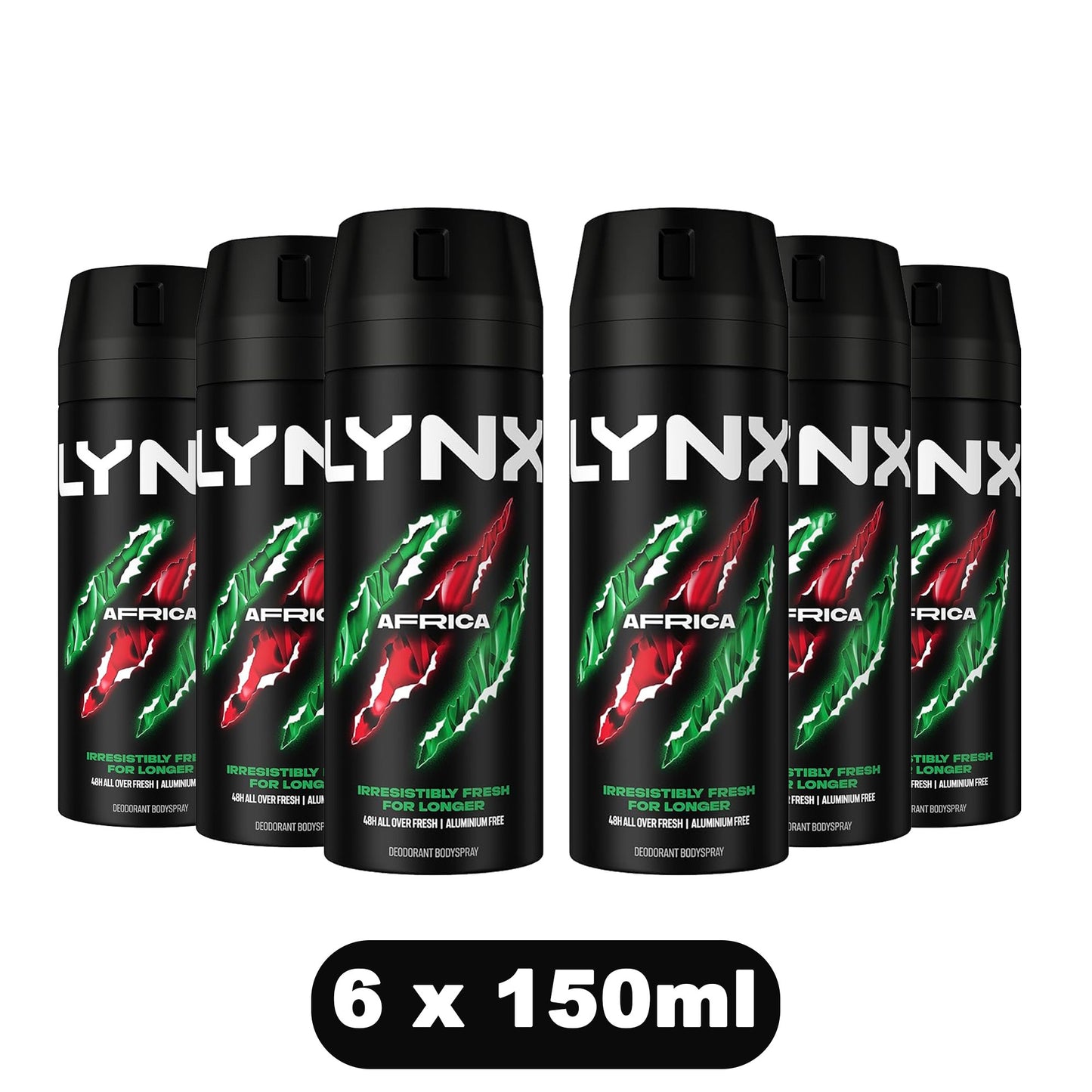 Lynx Africa Deodorant Body Spray for Men – Classic Fresh Fragrance – 6 × 150ml Multipack