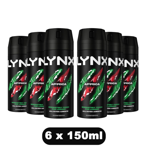 Lynx Africa Deodorant Body Spray for Men – Classic Fresh Fragrance – 6 × 150ml Multipack