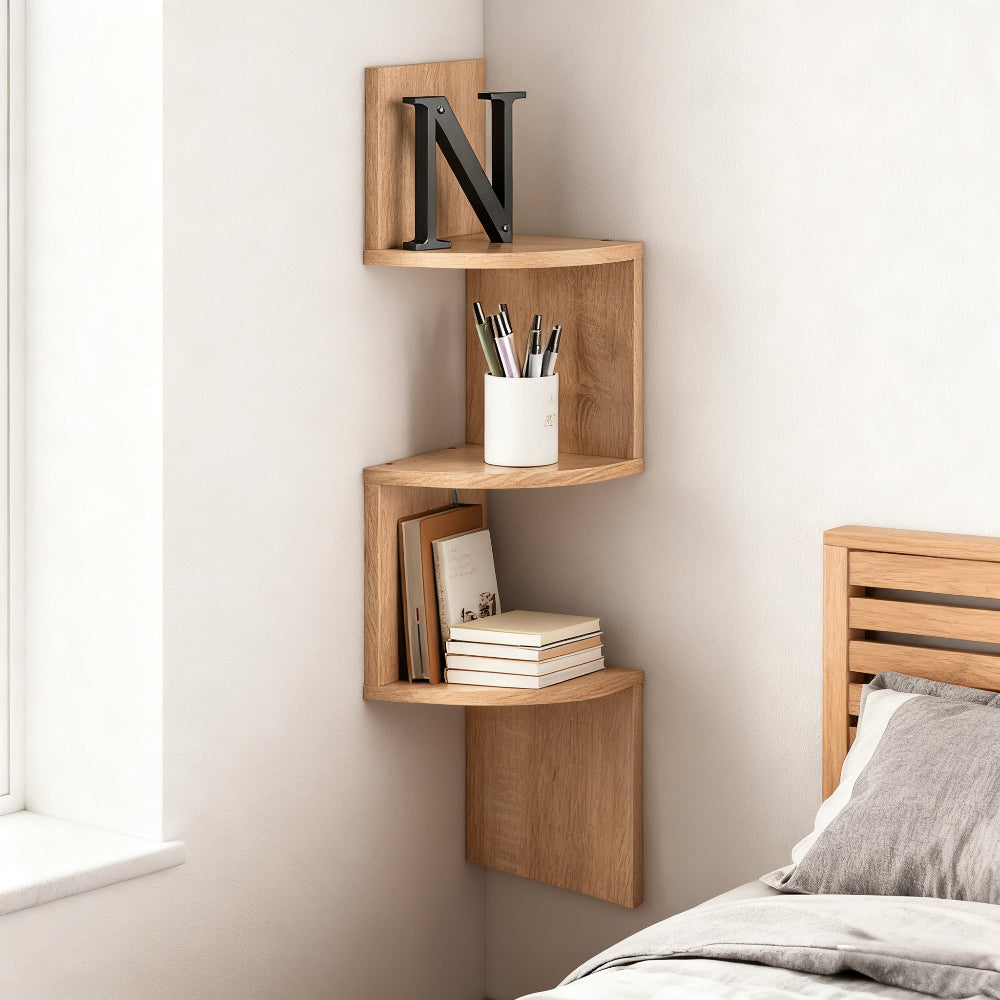 Three-Tier Rustic Corner Wall Shelf with Curved Platforms - product detail 6