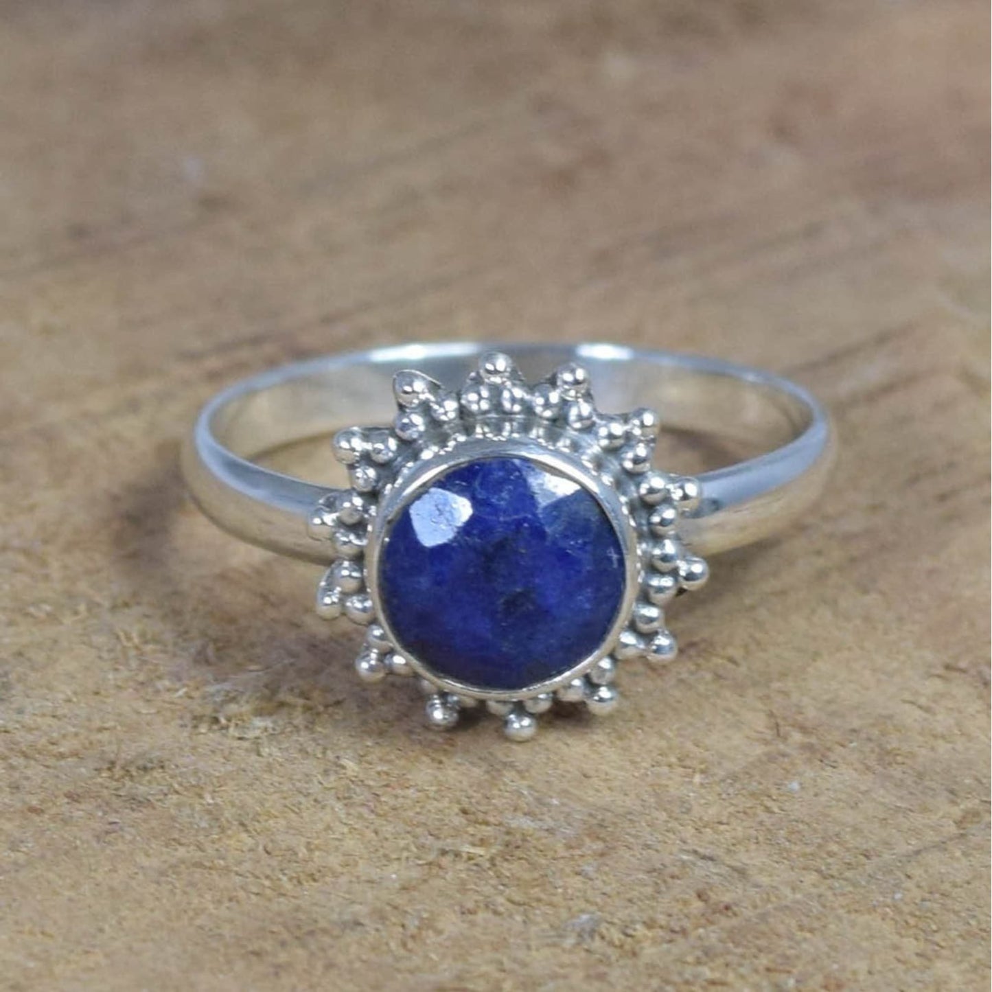 925 Sterling Silver Natural Opal / Labradorite /Moonstone/Labradorite/Amethyst /Turquoise/Chalcedony/Tigers Eye Round Flower Ring
