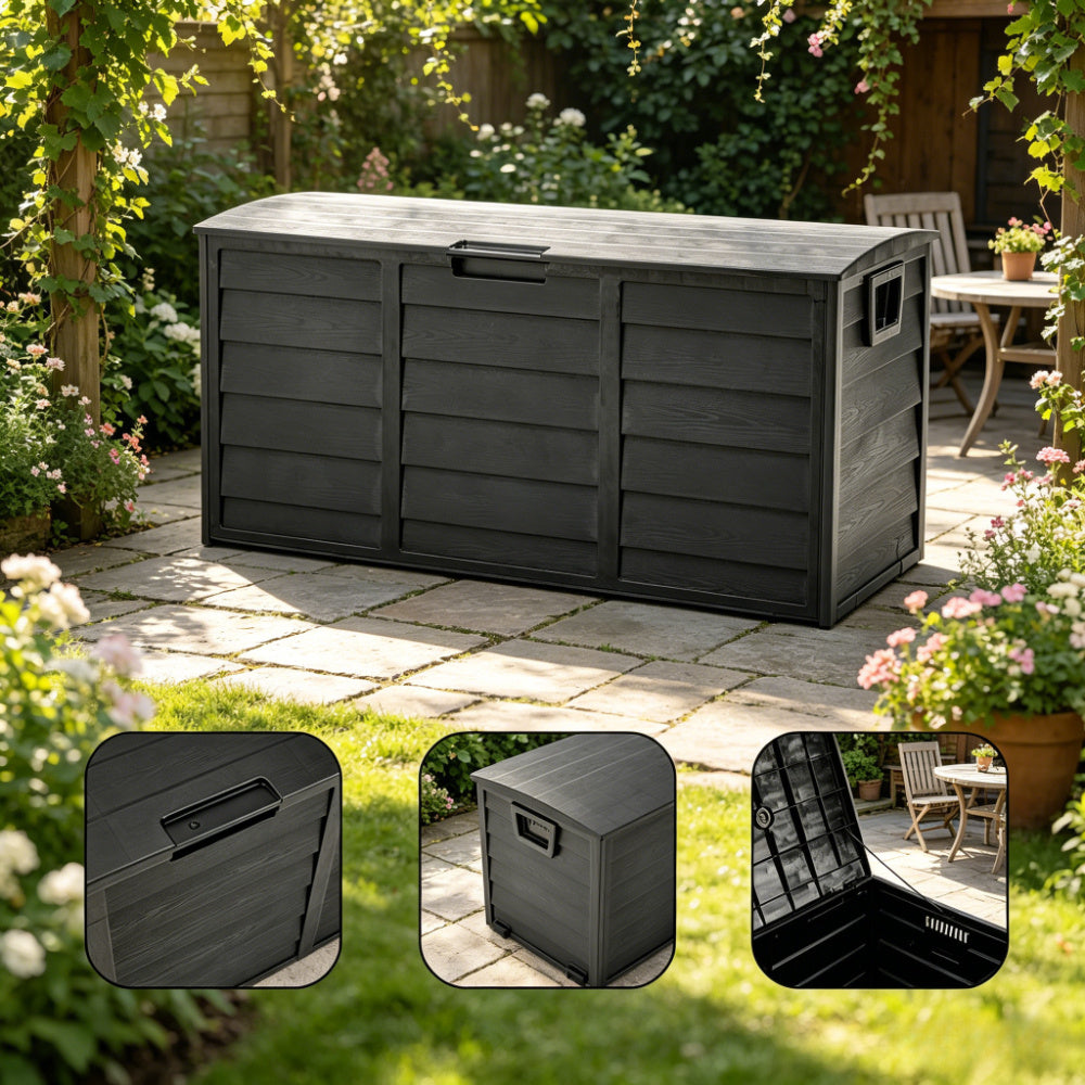 Large Capacity Outdoor Plastic Cushions Storage Box Utility Patio Deck Box with Wheel Lockable Lid Container Case Home Organizer for Parcels, Garden Tools, Clothes, Blankets, Pillows & More 112*49*54cm
