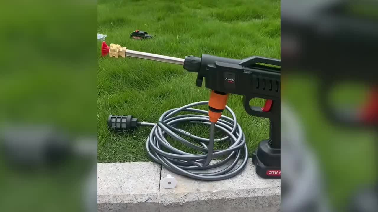 Portable Cordless High Pressure Car Washer Gun with 2 Batteries/Quick Connect 6-In-1 Nozzle, Stainless Steel Handheld Pressure Car Washing Gun Cleaning Kit for Car, Home, Garden Floor, Patio
