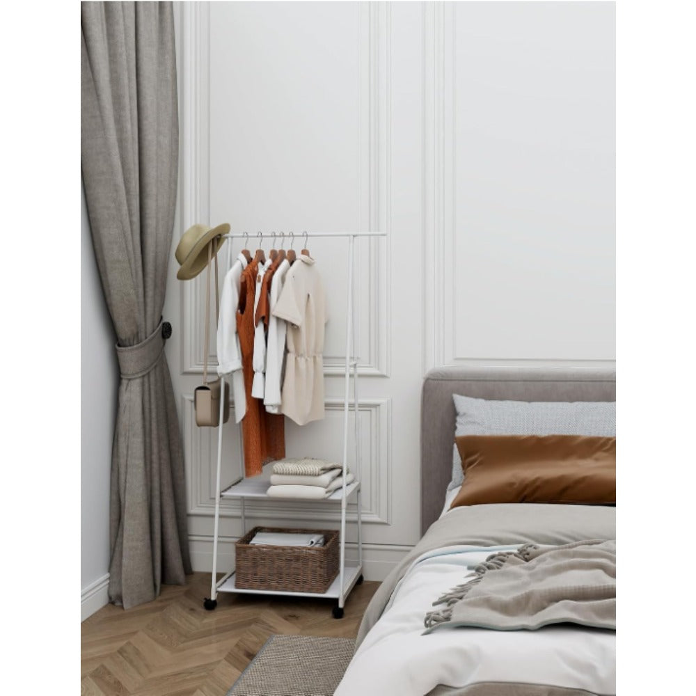 Multifunctional Metal Clothes Hanger with Triangular Wheeled Stand, Mobile Multi-Layer Storage And Organization Rack, Suitable for Home, Kitchen, Wardrobe Organization, Hanging Clothes And Coat Rack - Suitable for Easter, Thanksgiving, Valentine'S Day, Fa