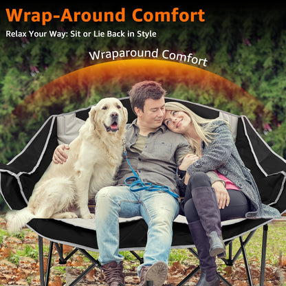 Folding Camping Loveseat for 2 People - Fully Padded Garden Sofa with 2 Cup Holders, 300kg Max Weight | Picnic/Beach/Travel