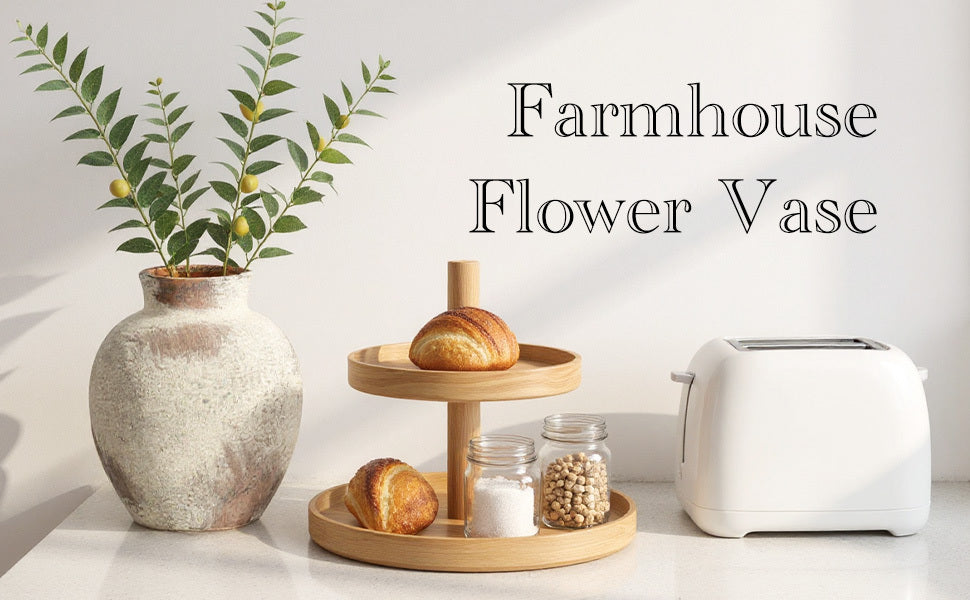 Ceramic Rustic Farmhouse Vase 6 Inch Terracotta Boho Flower Vase Decorative for Dried Flowers Home Decor Living Room Table Shelf Mantel Decoration (D5 x H6 inch)