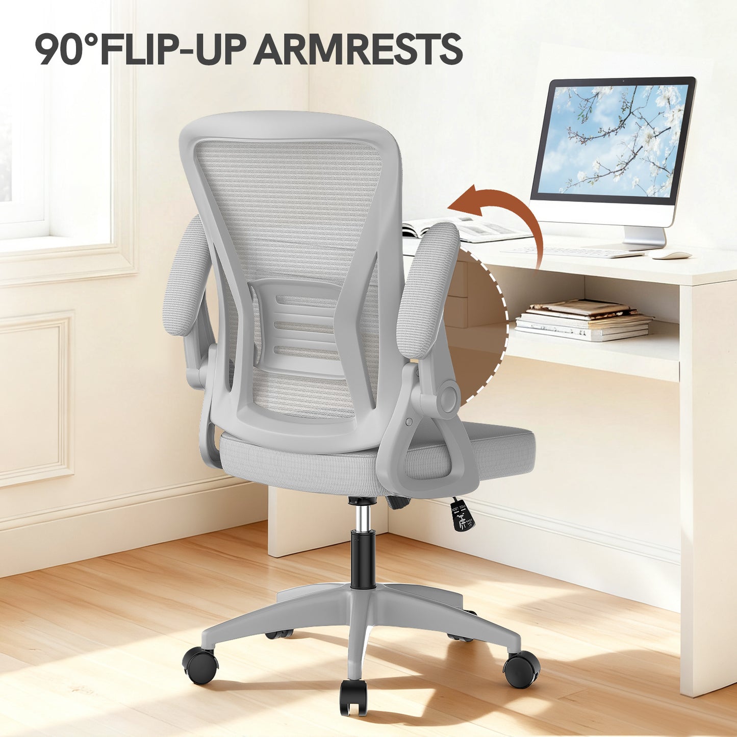 GartistGo Office Chair Ergonomic Desk with 90° Flip-up Armrest Lumbar Support, Height Adjustable Chair, Executive Swivel Computer Padded Seat Cushion for Home/Office