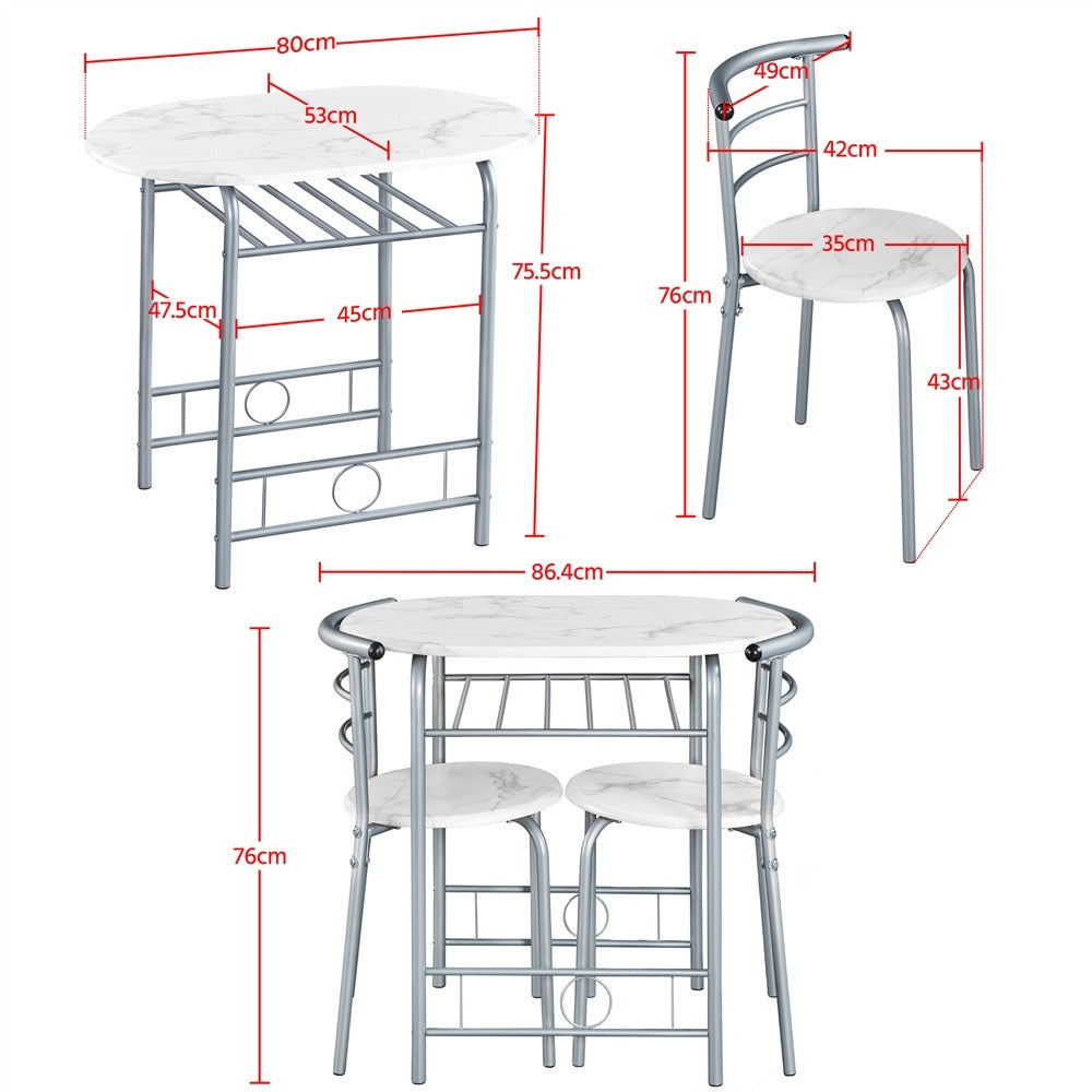 Compact 3-Piece Dining Set with Two Chairs and Storage Shelf - product detail 13