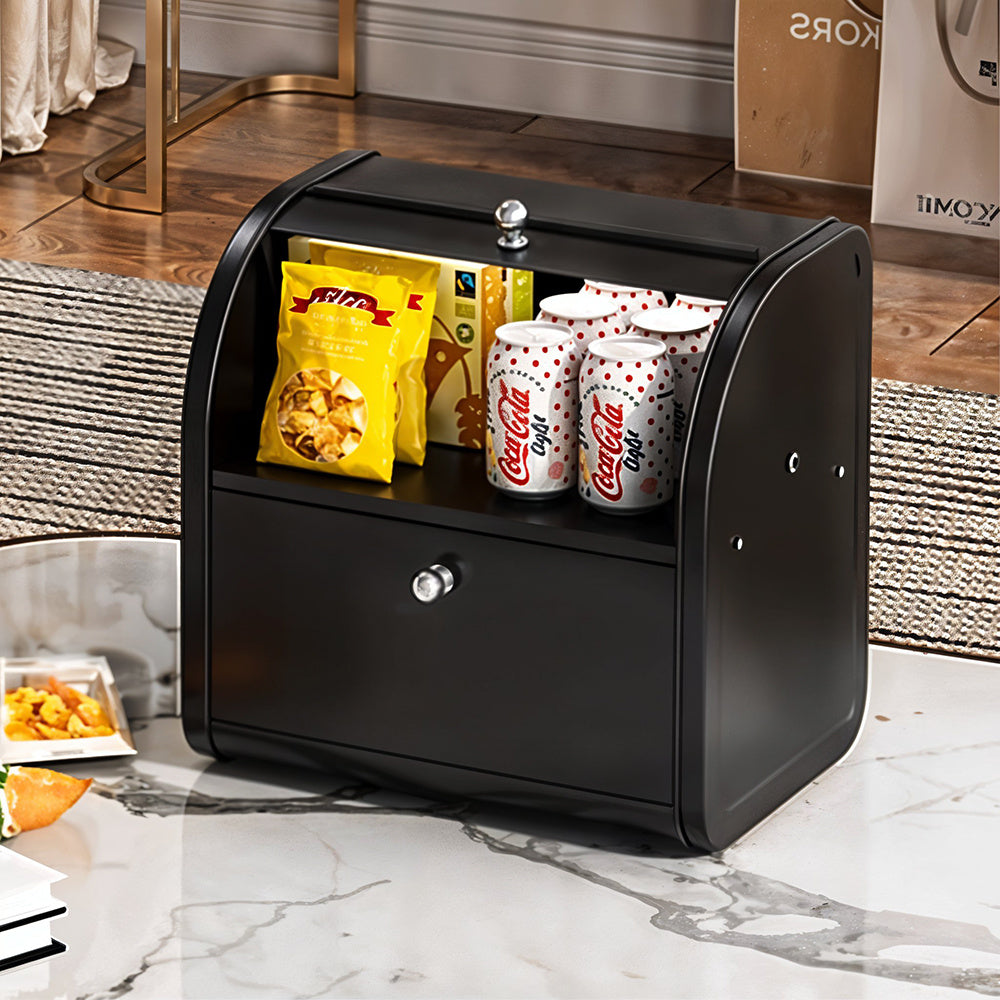 2-tier Bread Bin Metal Bread Box Holder for Kitchen Bread Storage Containers with Roll Top, Bread Container for Kitchen Countertop, Space Saving, Cream White/ Black