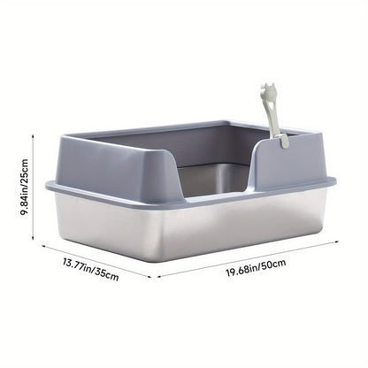 XL Stainless Steel Cat Litter Box, Large Cat Litter Tray with High Sides Anti Leakage, Odor Control, Metal Litter Box with Anti-slip Bottom, Easy Cleaning Kitten Litter Tray for Cats, Black Grey