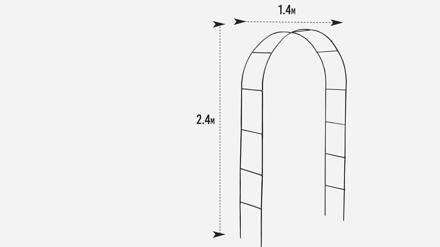 Metal Black Garden Arch Arbor (2.4m) – Powder-Coated Steel Frame Pergola for Climbing Plants, Roses, Weddings & Outdoor Decorations