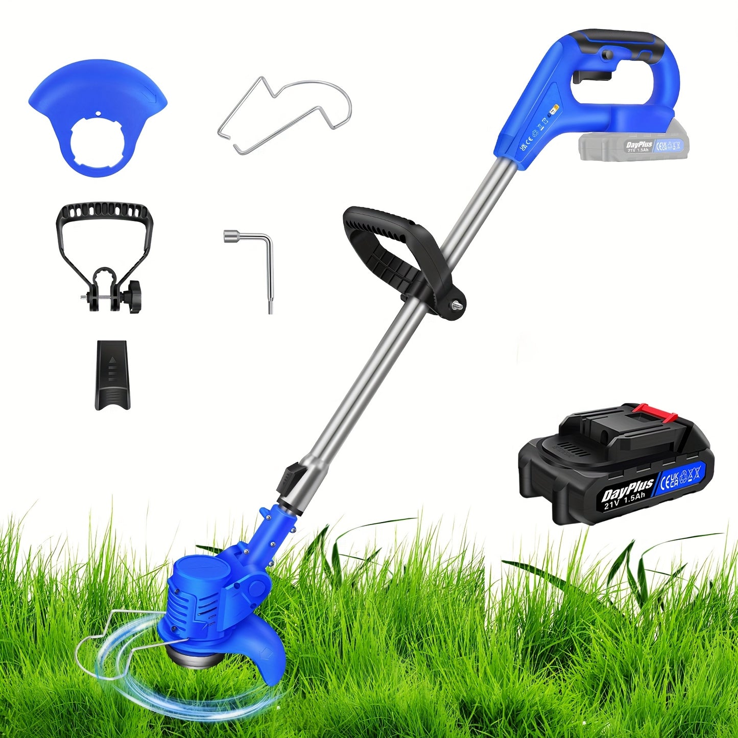 Machine Only Lightweight Cordless Electric Lawn Mower, Adjustable Length with Easy Grip Handle, 2-in-1 Lawn Trimmer
