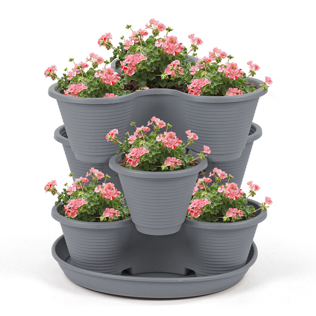 Vertical Garden Tower Planter 3 Tier Stackable – Holds 9 Plants, Grow Strawberries, Herbs, Flowers & Vegetables Indoors & Outdoors, Weather-Resistant Tri-Pot UK