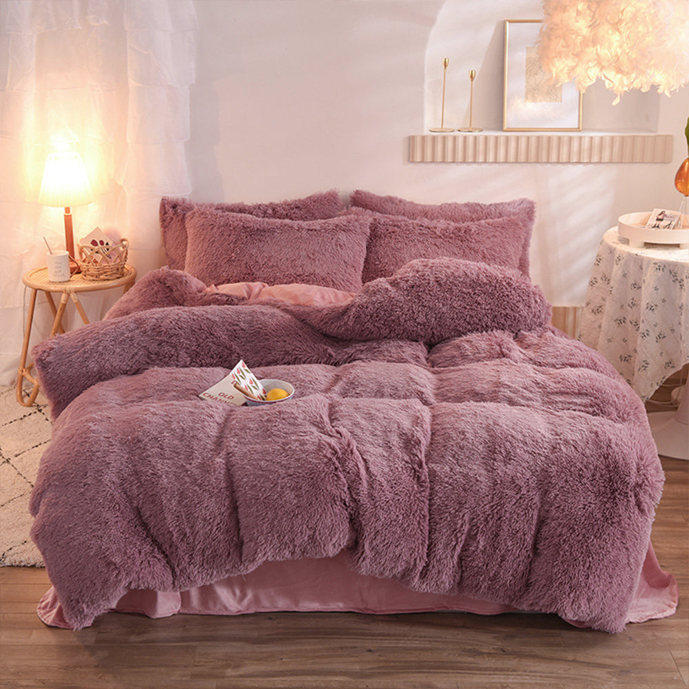 Water Mink Plush Super Soft and Thicken Autumn and Winter Bedding Set, Plush Comfortable Warm Duvet Cover Pillowcases Three-piece Set, Available in Various Colors, Down Duvet Cover, Zipper Closure Design, Single/Double/King/Super King