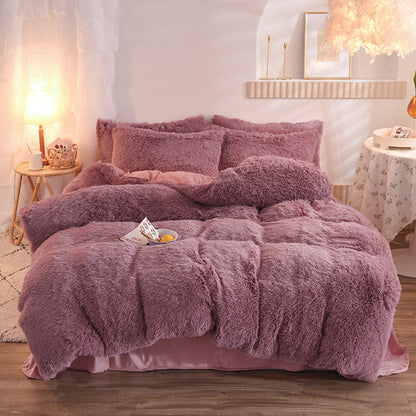 Water Mink Plush Super Soft and Thicken Autumn and Winter Bedding Set, Plush Comfortable Warm Duvet Cover Pillowcases Three-piece Set, Available in Various Colors, Down Duvet Cover, Zipper Closure Design, Single/Double/King/Super King