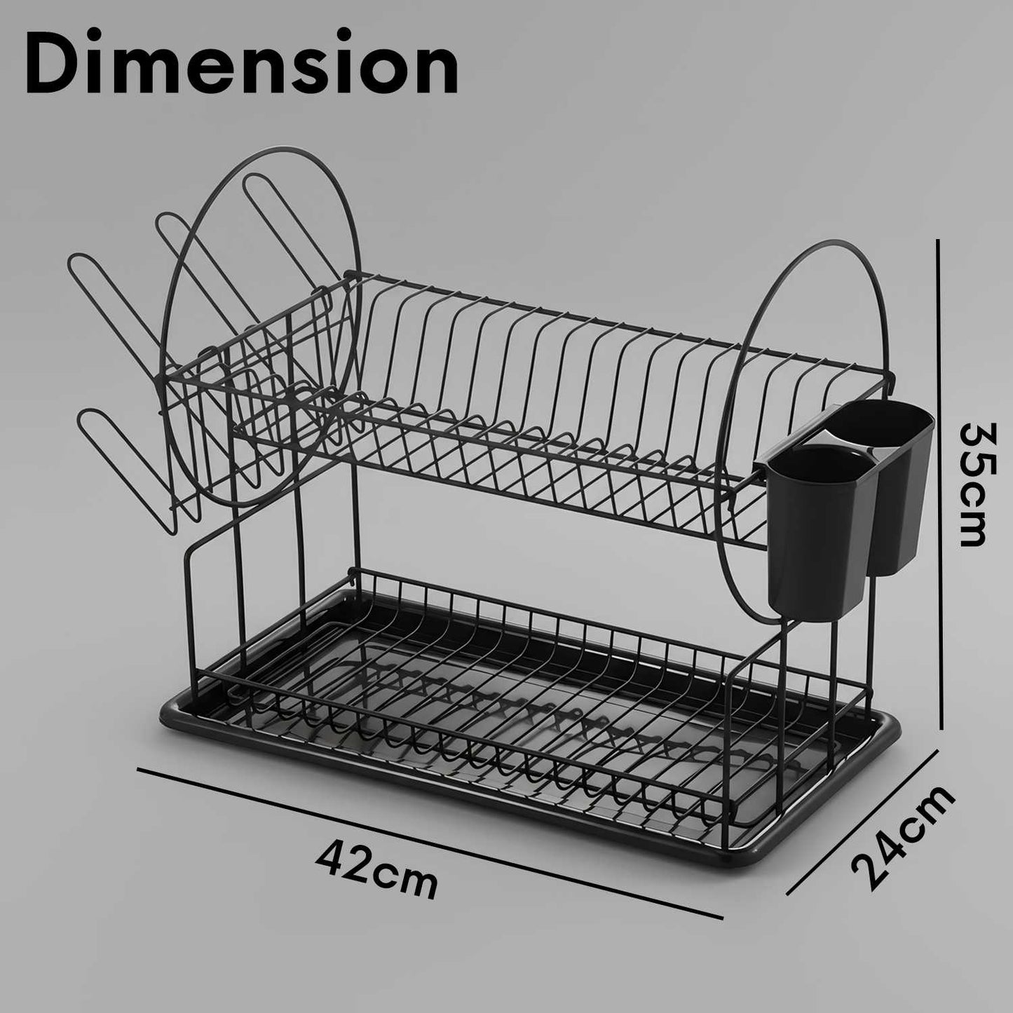 AEX 2 Tier Dish Drainer Rack – Stainless Steel Kitchen Counter Dish Drying Rack with Drip Tray, Cutlery Holder and Cup Holder