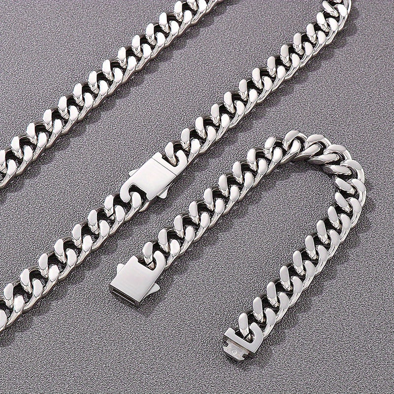 Hip Hop Non-Fading Glossy Stainless Steel Necklace Four Sides Grinding 8.10.12Mm Cuban Chain European And American Rap Men'S Accessory Necklace