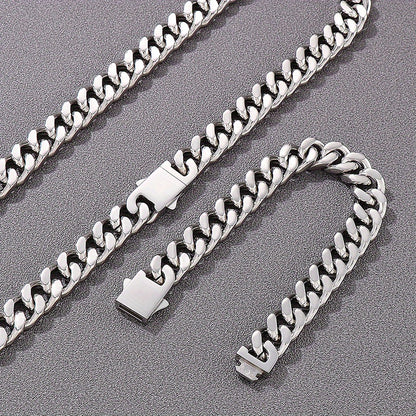 Hip Hop Non-Fading Glossy Stainless Steel Necklace Four Sides Grinding 8.10.12Mm Cuban Chain European And American Rap Men'S Accessory Necklace